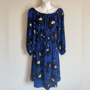 a new day Blue Floral Cinch Waist Long Sleeve Swing Dress size S